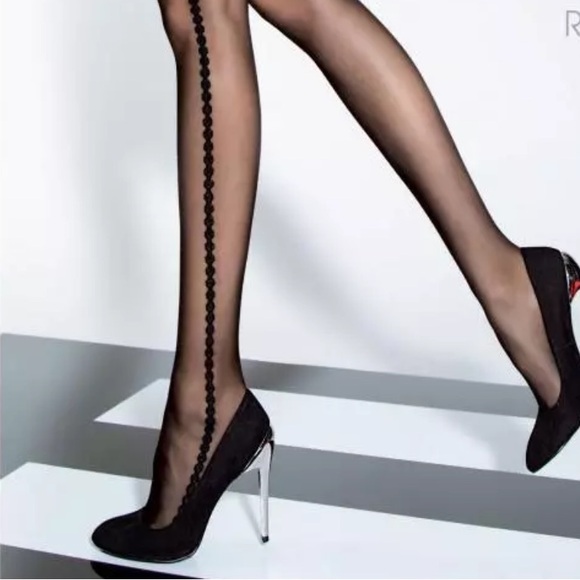 tights solid black pinstriped scalloped pinup pantyhose stockings lingerie sexy